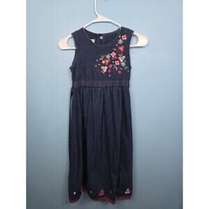 Size 8 Vintage Laura Ashley Girls Embroidered Denim Pinafore Dress
